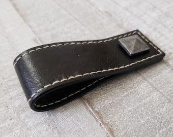 Black Leather Loop Drawer Pulls: Cabinet & Furniture Handles