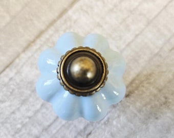 Ceramic Flower Knobs, Light Blue Drawer Knobs, Vintage Inspired Knobs, Farmhouse Handles, Dresser Drawer Pulls, Desk Cabinet, Pumpkin Knobs
