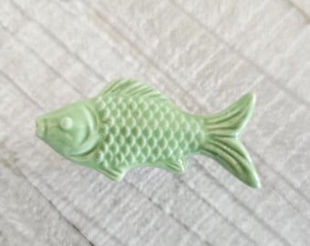 Fish Drawer Knob, Green Fish Knobs, Ocean Decor, Nautical Handles, Distressed Cabin Dresser Drawer Pulls, Desk Cabinet Handles