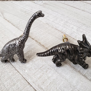 CONJUNTO DE 2 Puxadores de gaveta de dinossauro, Puxadores de decoração de dinossauro, Puxadores de gaveta de cômoda, Puxadores de armário de mesa de metal