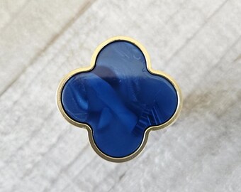 Puxadores de trevo azul, puxadores azuis e dourados, puxadores de gaveta elegantes para cômoda.