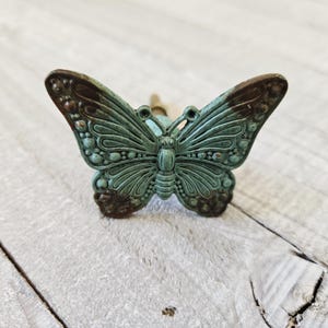 Butterfly Drawer Knobs: Green Distressed Whimsical Cabinet Pulls