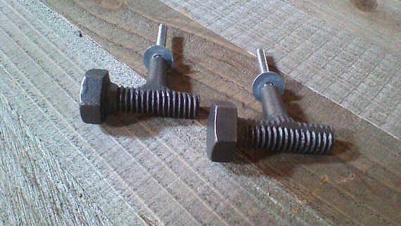 Set Of 2 Bolt Drawer Knob Retro Metal Drawer Knobs Man Cave Etsy