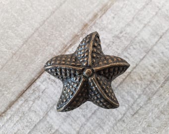 Starfish Knobs, Antique Bronze Nautical Handles, Ocean Dresser Drawer Pulls, Metal Desk Cabinet Handles, Star Fish