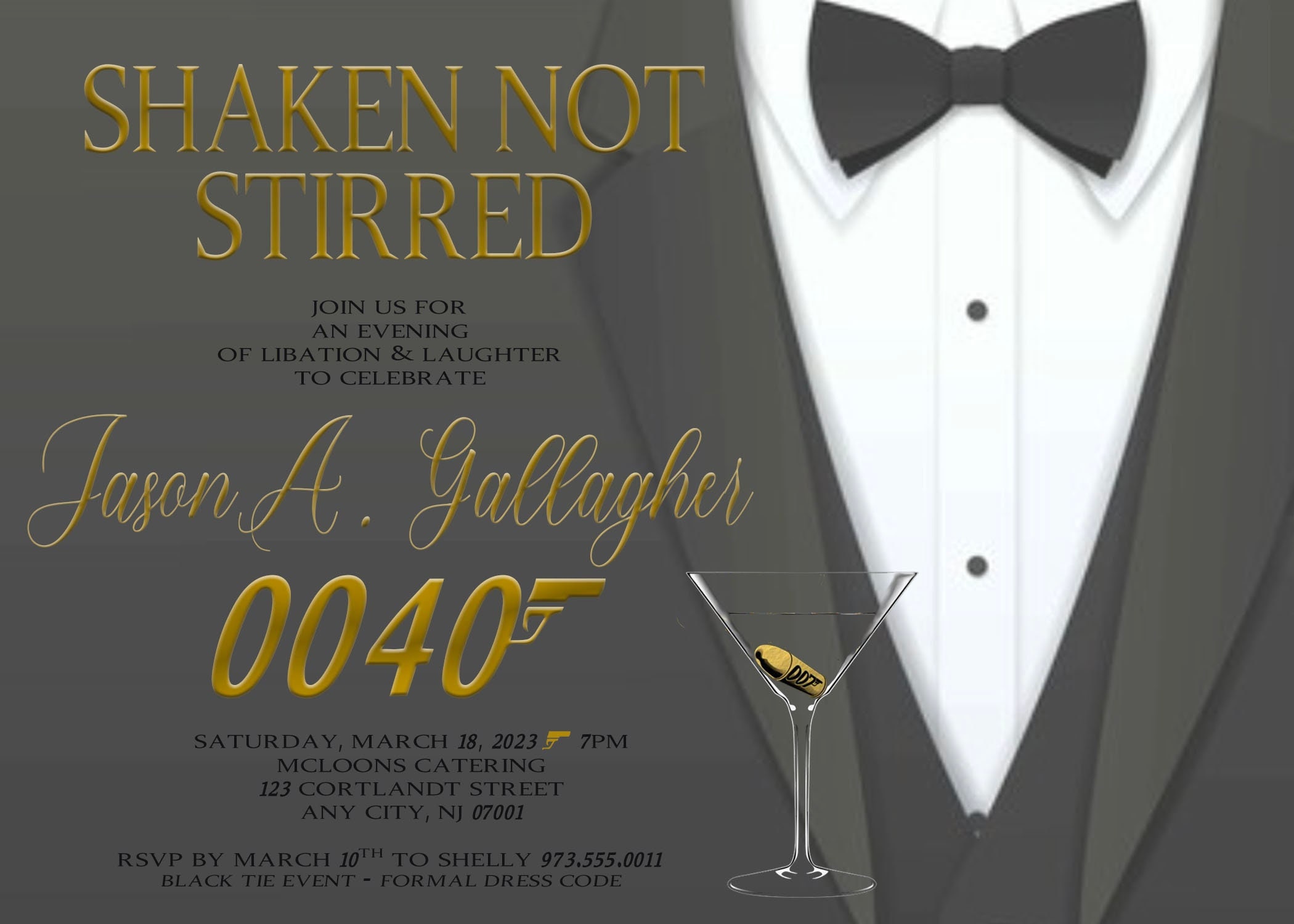 007 Black and Gold Themed Birthday Invitation INSTANT Etsy