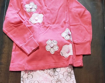 One of a kind, soft pink flower flannel girls shirt and pants Size 18 months