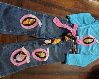 Custom boutique long sleeve onesie and jeans Size 18 months