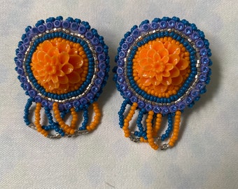 Handmade beaded earrings. Indigenous beading. Powwow earrings.