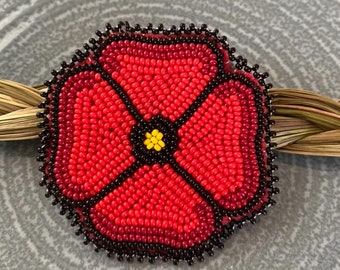 Handmade beaded poppy pin