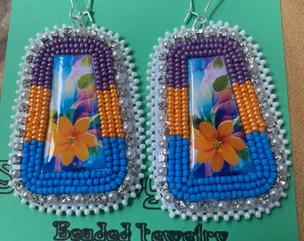 Handmade beaded earrings. Indigenous
