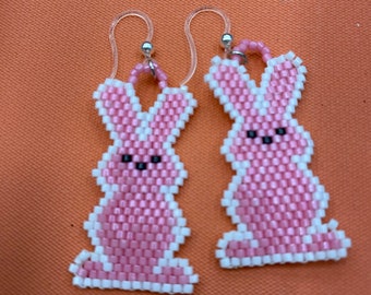 Handmade beaded earrings. Indigenous beading. Bunnies