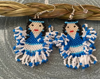 Handmade beaded earrings. Indigenous powwow