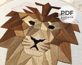 Lion geometric embroidery pattern