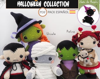 PACK 3 Patrons Crochet / Amigurumis Halloween - Dracula, Frankenstein, Maman, Voodoo et Poupées Sorcières • Tutoriel Tarturumies PDF ANGLAIS