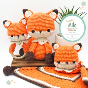 Amigurumi Baby Kit Fox Milo fox, baby blanket and rattle / Tarturumies Crochet Pattern PDF Spanish English Portuguese image 1