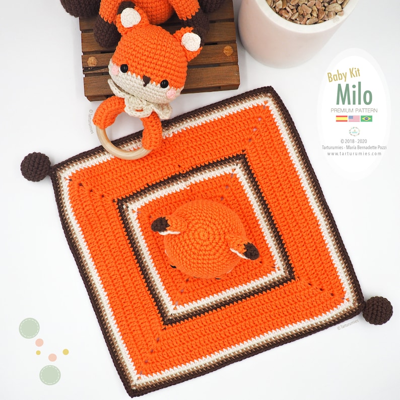 Patrón de crochet / Amigurumi Baby Kit Zorro Milo zorro, manta de apego y sonajero Tarturumies Tutorial en archivo PDF Es En Pt imagen 6