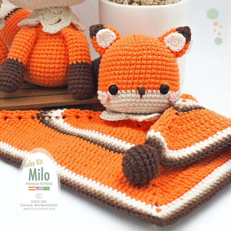 Amigurumi Baby Kit Fox Milo fox, baby blanket and rattle / Tarturumies Crochet Pattern PDF Spanish English Portuguese image 3