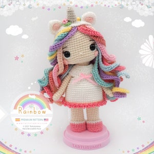 Amigurumi Unicorn Doll: Rainbow / Tarturumies Crochet Pattern PDF • (Spanish - English) •