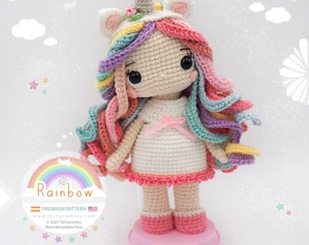 Amigurumi Unicorn Doll: Rainbow / Tarturumies Crochet Pattern PDF • (Spanish - English) •