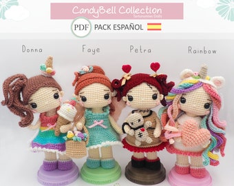 PACK 4 Patrones de crochet / Amigurumis Muñecas Helado, Hada, Halloween y Unicornio • Tarturumies Tutorial en archivos PDF ESPAÑOL