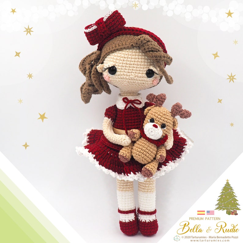 Christmas Doll Bella and Rudie the Reindeer Tarturumies Crochet Pattern PDF Spanish English image 2