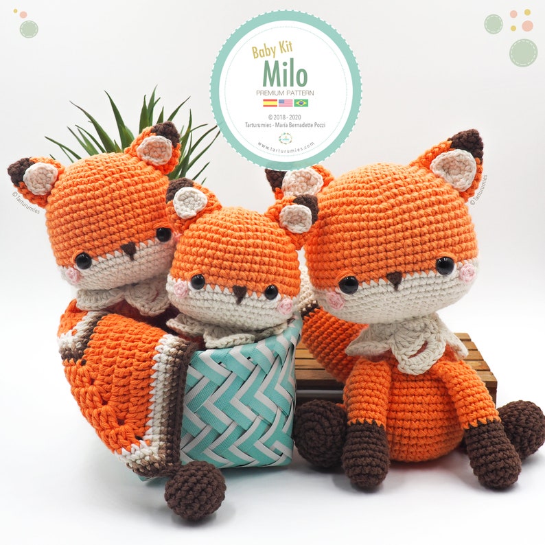 Amigurumi Baby Kit Fox Milo fox, baby blanket and rattle / Tarturumies Crochet Pattern PDF Spanish English Portuguese image 4