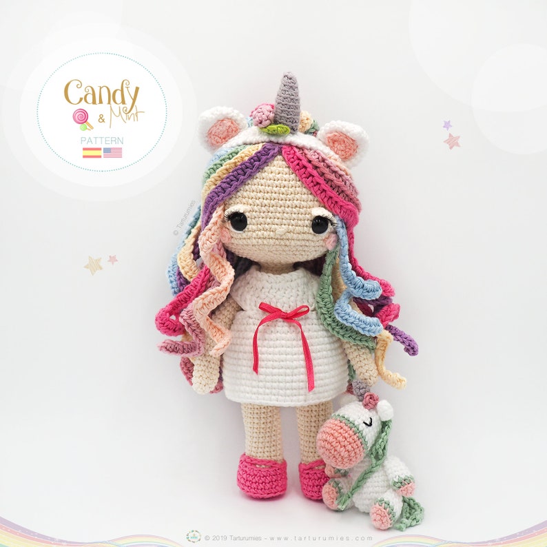 Amigurumi Unicorn Doll / Tarturumies Crochet Pattern PDF Candy & Mint image 5