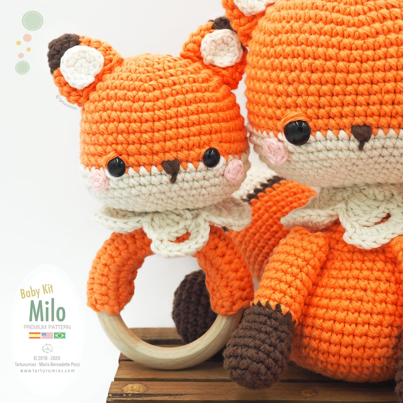 Amigurumi Baby Kit Fox Milo fox, baby blanket and rattle / Tarturumies Crochet Pattern PDF Spanish English Portuguese image 2