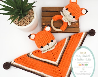 Amigurumi Rattle and Baby Blanket fox Milo (only rattle and baby blanket)/ Tarturumies Crochet Pattern PDF •(Spanish - English - Portuguese)