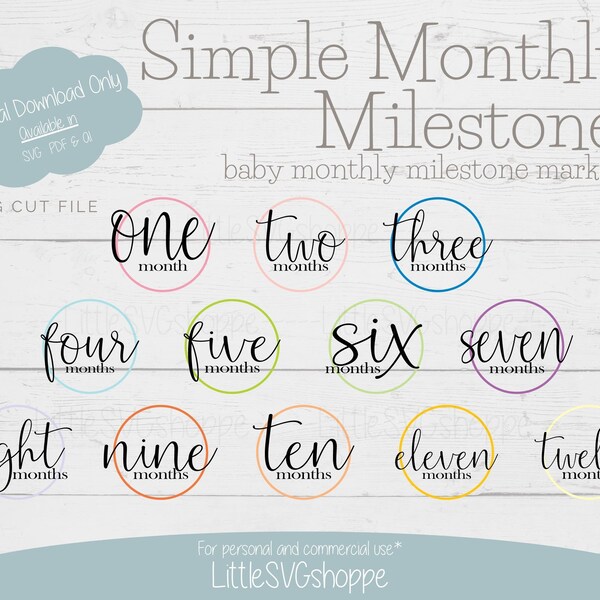 SVG Cut File: Simple Monthly Milestones – die-cut machine, Cricut, Silhouette, Canva (+ai, pdf files) HTV