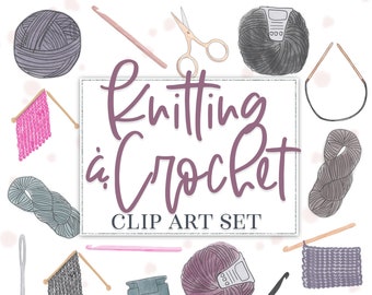 Knitting Clipart, Crochet Clipart, Yarn Clip Art, Watercolor Clipart, Crafts Clipart, Planner Clipart, Digital Stickers, CL106