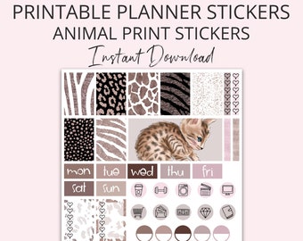 Printable Planner Stickers, Animal Print Planner Stickers, Printable Stickers, Planner Stickers, Erin Condren Stickers, Vertical Stickers