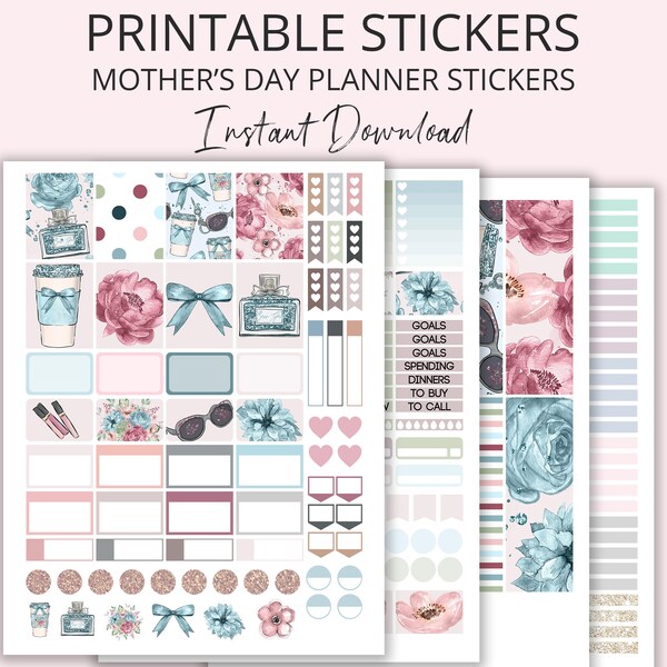 Printable Planner Stickers, Mother's Day Planner Sticker Kit, Digital Stickers, ECLP Stickers, Digital Download, Happy Planner Stickers