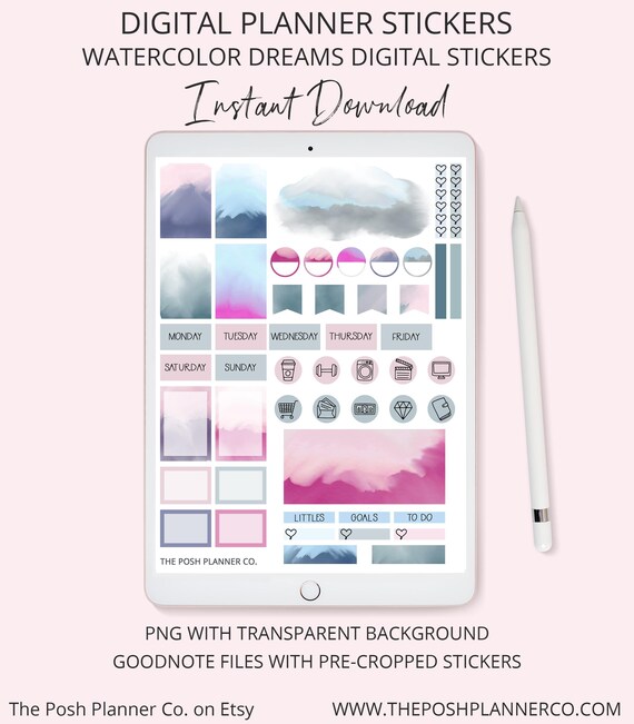 Digital Planner Stickers Motivational Phrases with Watercolor Background pre-cropped Png format transparent background for Goodnotes