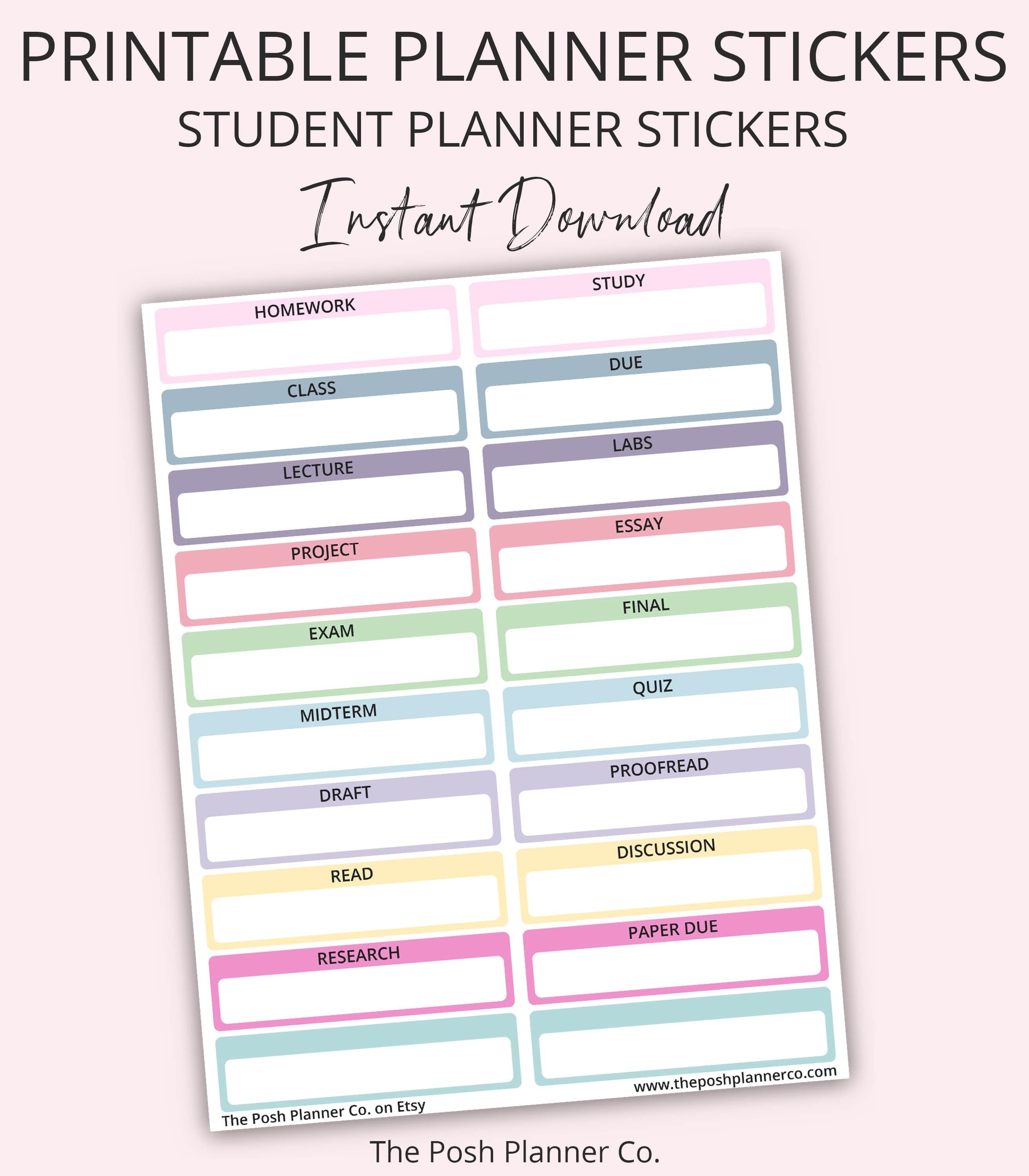 Printable Planner Stickers Student Planner Stickers Digital - Etsy