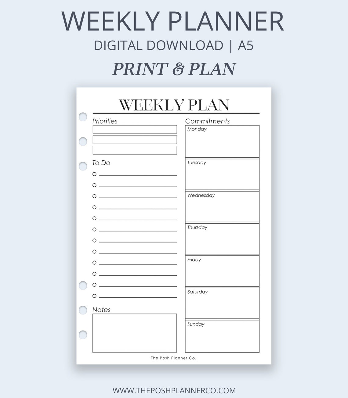 PRINTABLE A5 Weekly Planner A5 Weekly Insert Printable - Etsy