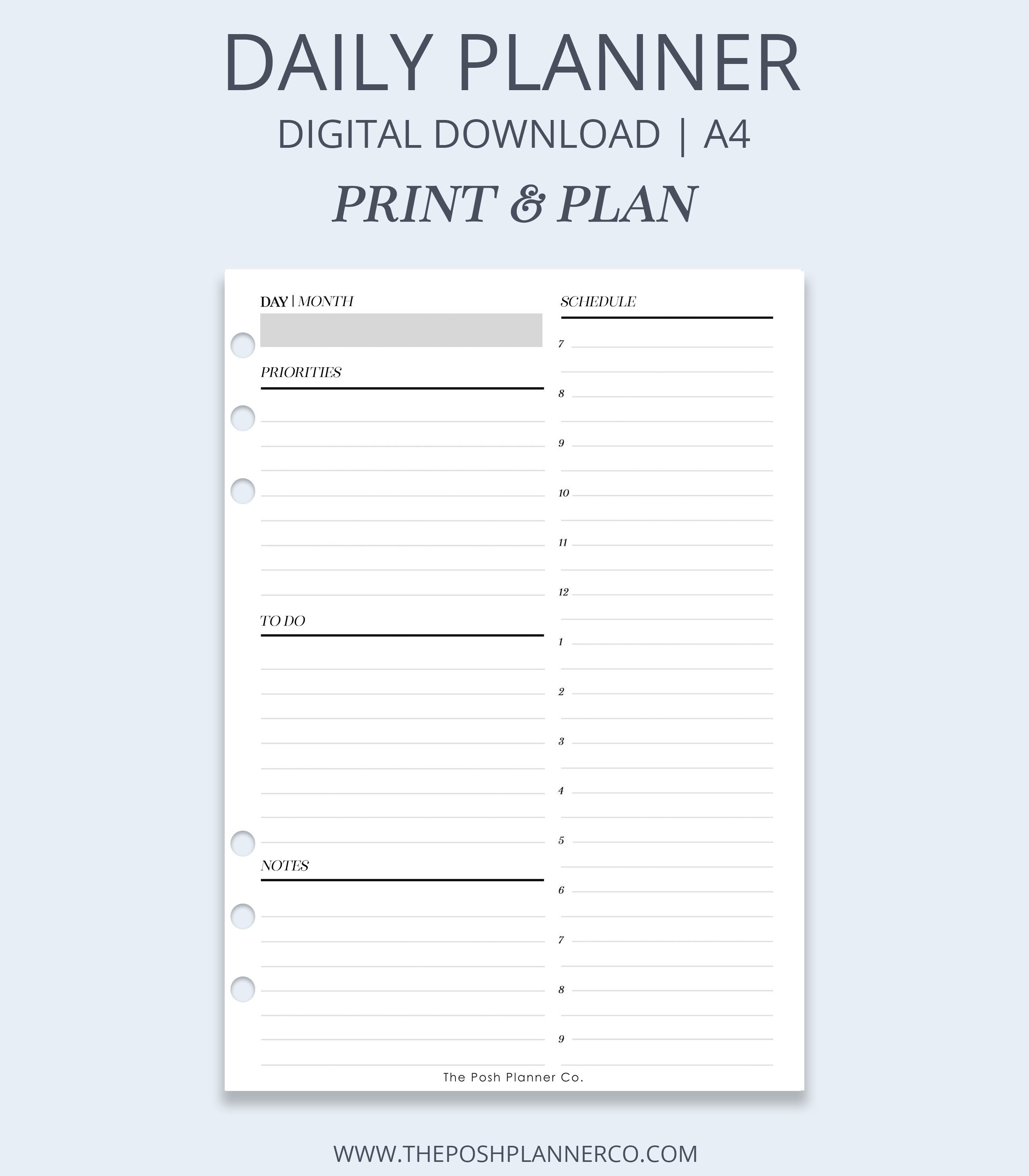 PRINTABLE A4 Daily Planner A4 Daily To Do List Printable Etsy