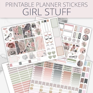 Printable Planner Stickers, Printable Stickers, Girly Planner Stickers Cricut, Girl Stuff Planner Printable, Weekly Monthly Sticker Kit