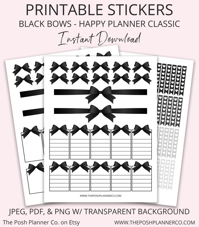Printable Planner Stickers, Joyful Planner Printable Stickers, Classy Black Ribbons Bows Planner Stickers, Planner Printables, Weekly Package photo about Planner Printable Stickers titled Printable Planner Stickers, Joyful Planner Printable Stickers, Exquisite Black Ribbons Bows Planner Stickers, Planner Printables, Weekly Package