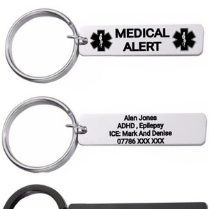 Personalised Medical Alert Keyring: Engraved Stainless Steel ID Tag
