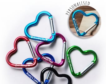 3 x Personalised Heart Carabiner Keyring | Custom Name/Text Engraved Clip | Wedding Gift | Bag Charm Keychain Accessory UKParty Favour, Gift