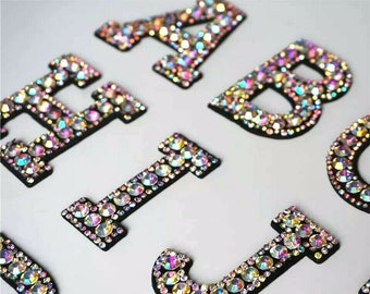 Rhinestone Sparkle Letter Patches Iron On  Sew on Alphabet Embroidery Clothes