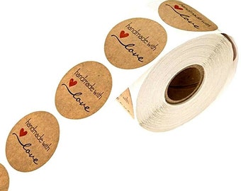 Round Paper Labels THANK YOU HAND MADE WITH LOVE handmade Stickers BLACK /& GOLD