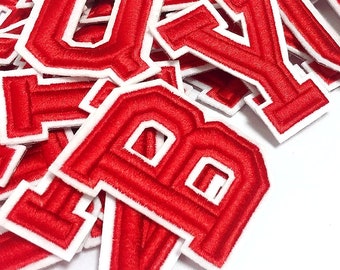 Red Sequin Letter Patch Patches Iron On Sew on Retro Alphabet Embroidery Clothes