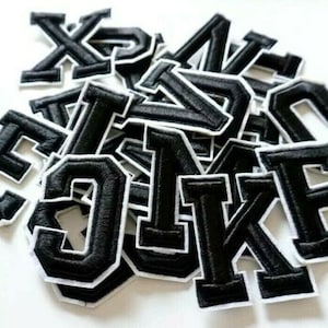 Black White 3D Letter Patch Patches Iron on / Sew on Alphabet Embroidery Clothes