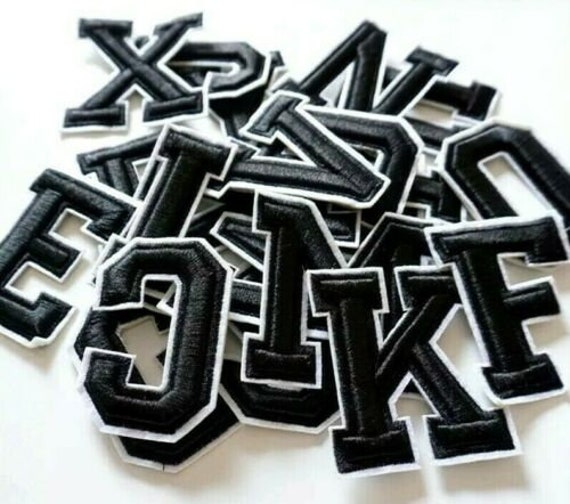 Letter Black Patch Patches Iron on / Sew on Retro Alphabet Embroidery  Clothes 