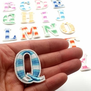 Multi Coloured Striped Letter Patch: Retro Embroidered Alphabet (3.5cm) Alphabet Patches