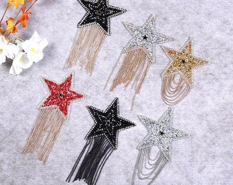 Rhinestone Sparkle Star Space Patch Patches Iron on Tassel Embroidery Clothes