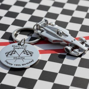 Personalised Racing Car Keyring – Custom Engraved Motorsport Gift, Perfect Stocking Filler for Car Lovers, Birthdays & Engraved Personalized image 3