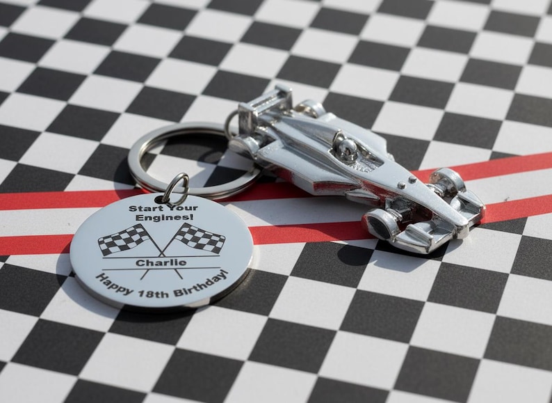 Personalised Racing Car Keyring – Custom Engraved Motorsport Gift, Perfect Stocking Filler for Car Lovers, Birthdays & Engraved Personalized image 3
